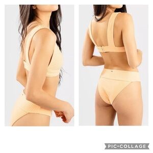 RIP CURL Premium Surf Deep V Bikini Top & High Waist Cheeky Bottom, SMALL
